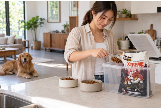 เริ่มให้อาหารสุนัข F1DOGFOOD: เปลี่ยนอาหาร ชั่งมื้อ และเก็บอย่างถูกวิธี
